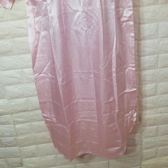 NWT NOS Prairie Collar Nightgown -M Buttons Pin-Tucks Puff LSL Shiny Pink Satin - Picture 11 of 11
